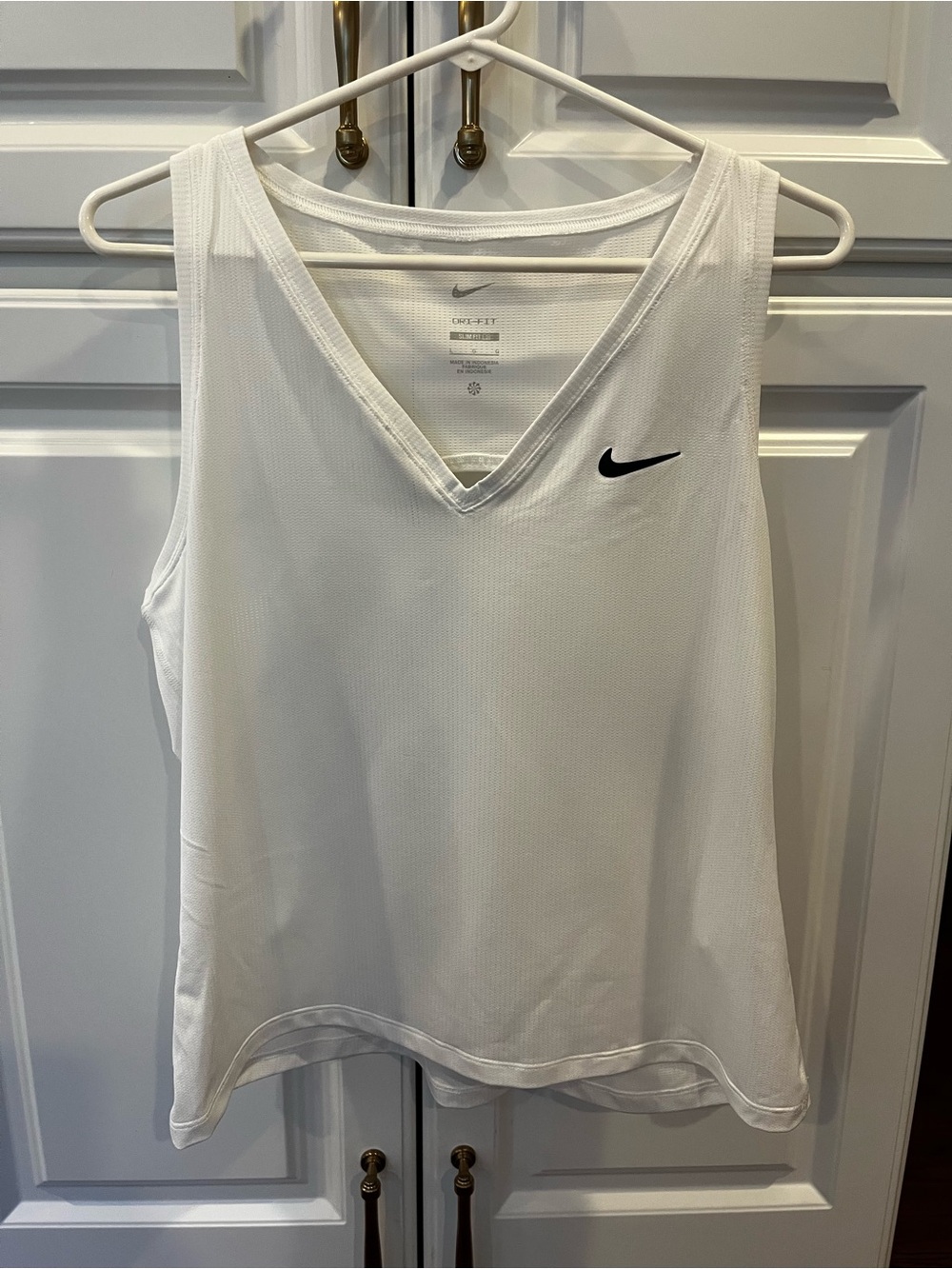 Nike Women's White V-Neck Performance Tank with Black Swoosh